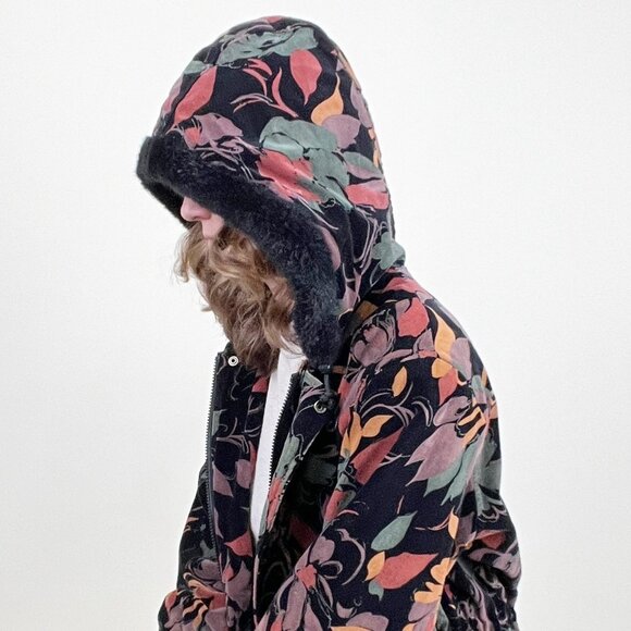 Vintage Floral Print Jacket Coat Parka Oversized Utility Eclectic Fall Winter - Picture 5 of 9